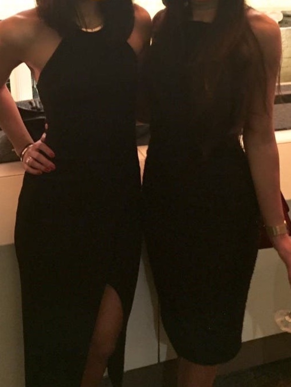 ANTHROPOLOGIE / HUTCH Black Asymmetric Halter Midi Dress with Thigh Slit - Picture 7 of 8